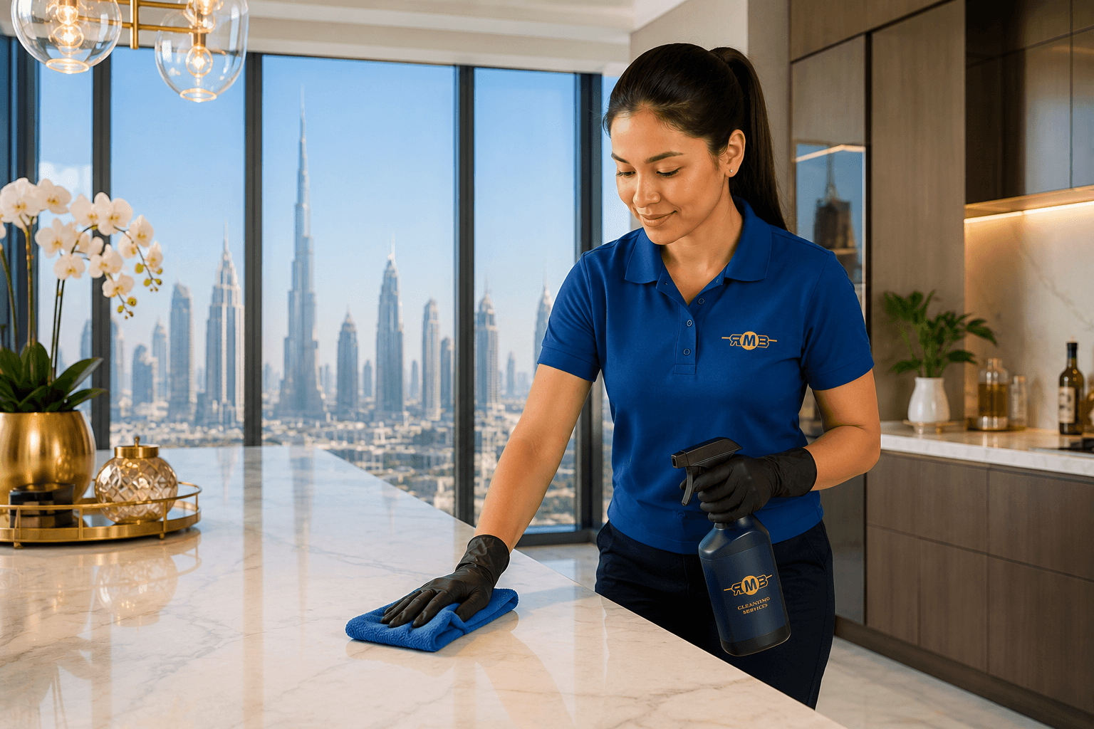 Professional RMB cleaner in a bright Dubai home